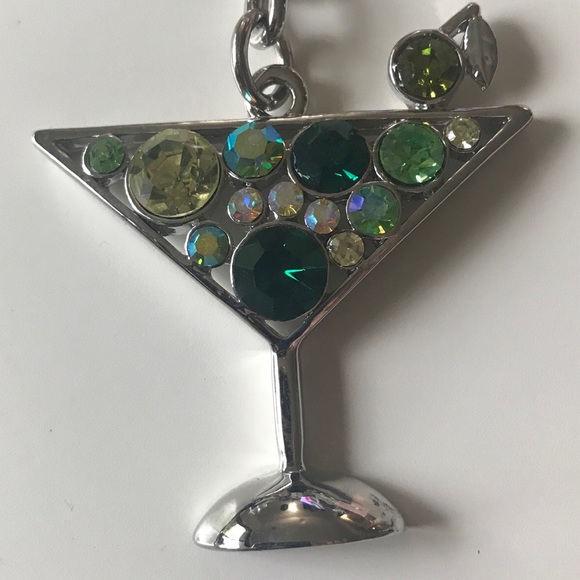 Cache Martini Glass Keychain Rhinestones Green NWOT Key Chain Ring. - Picture 1 of 5